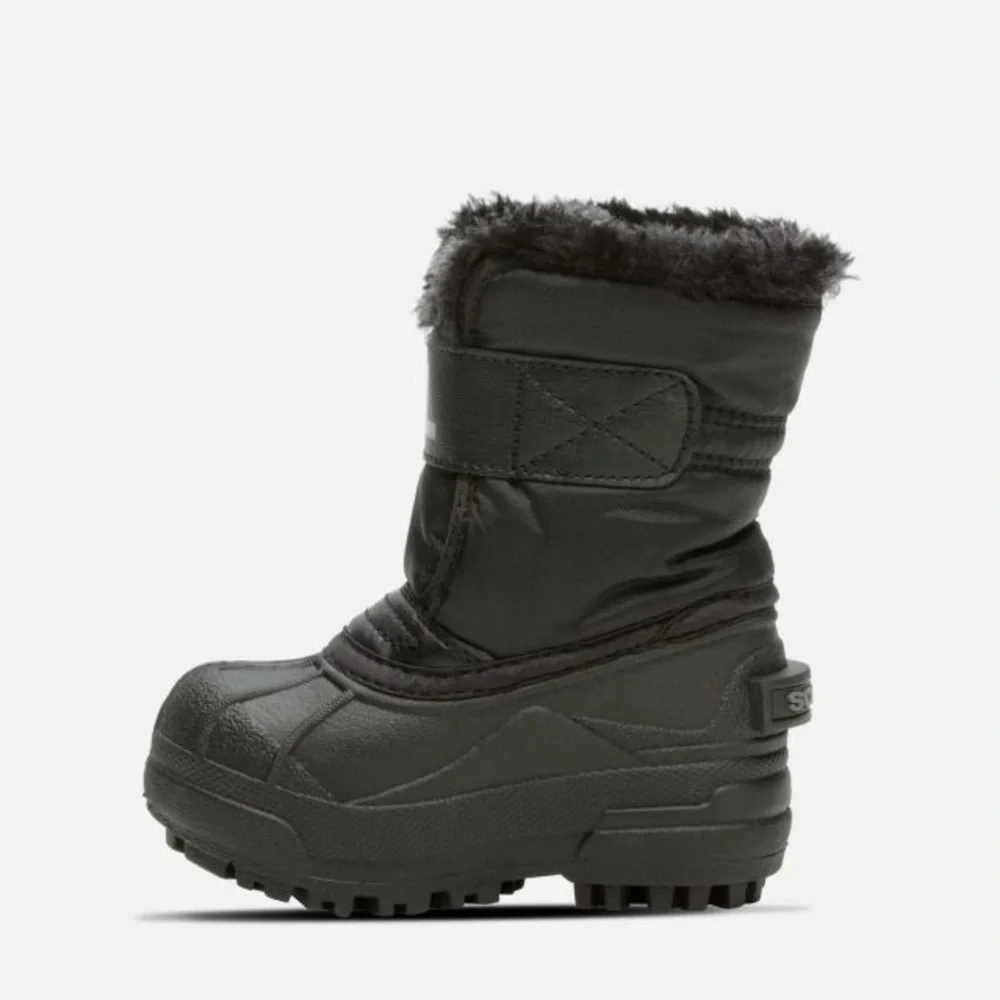 Sorel Kids Black Winter Boots with Cream Bear Accent